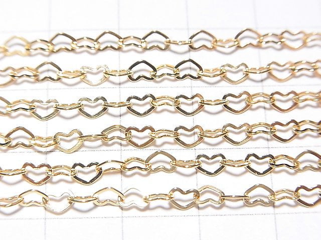 12KGF Flat Heart Cable Chain 4.2x2.9mm 10cm