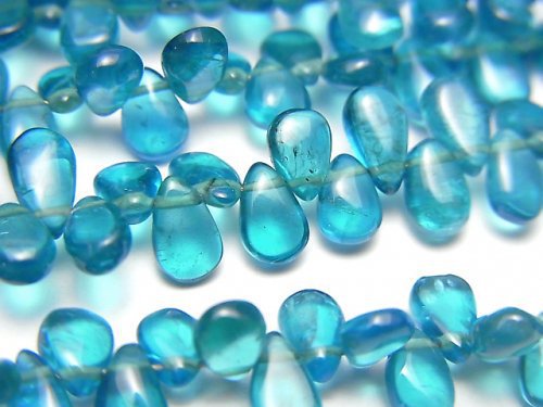 [Video]High Quality Neon Blue Apatite AAA- Pear shape (Smooth) half or 1strand beads (aprx.7inch/18cm)