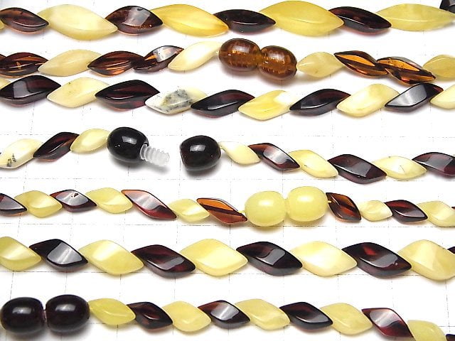 [Video] Baltic Amber 4Faceted Twist Rice Multicolor Necklace