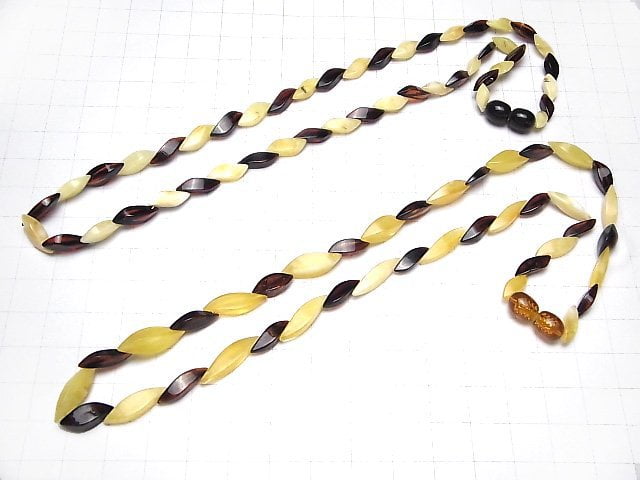 [Video] Baltic Amber 4Faceted Twist Rice Multicolor Necklace
