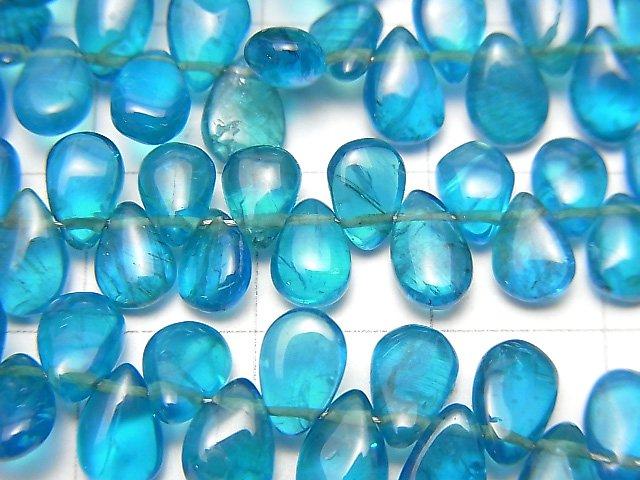 [Video] High Quality Neon Blue Apatite AAA- Pear shape (Smooth) half or 1strand beads (aprx.7inch / 18cm)