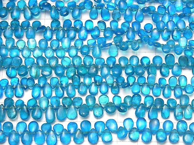[Video] High Quality Neon Blue Apatite AAA- Pear shape (Smooth) half or 1strand beads (aprx.7inch / 18cm)