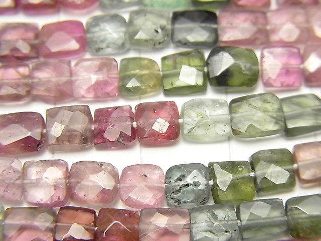 [Video] Multicolor Tourmaline AAA- Square -Faceted Rectangle 1strand beads (aprx.14inch/34cm)