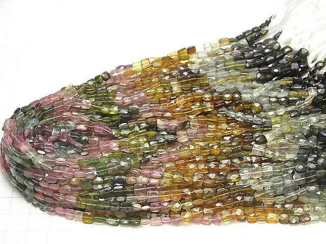 [Video] Multicolor Tourmaline AAA- Square -Faceted Rectangle 1strand beads (aprx.14inch/34cm)