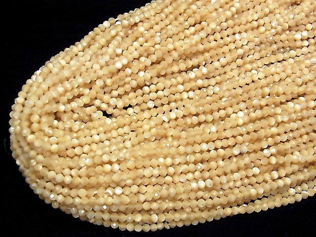 [Video]High Quality! Mother of Pearl MOP Beige Faceted Round 3mm 1strand beads (aprx.15inch/37cm)