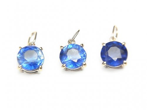 [Video][Japan]High Quality Kyanite AAA Round Faceted 6x6x4mm Pendant [K10 Yellow Gold] 1pc