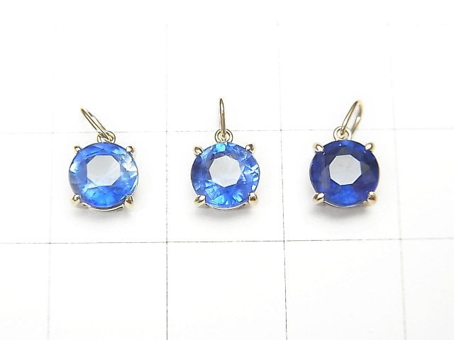 [Video][Japan]High Quality Kyanite AAA Round Faceted 6x6x4mm Pendant [K10 Yellow Gold] 1pc