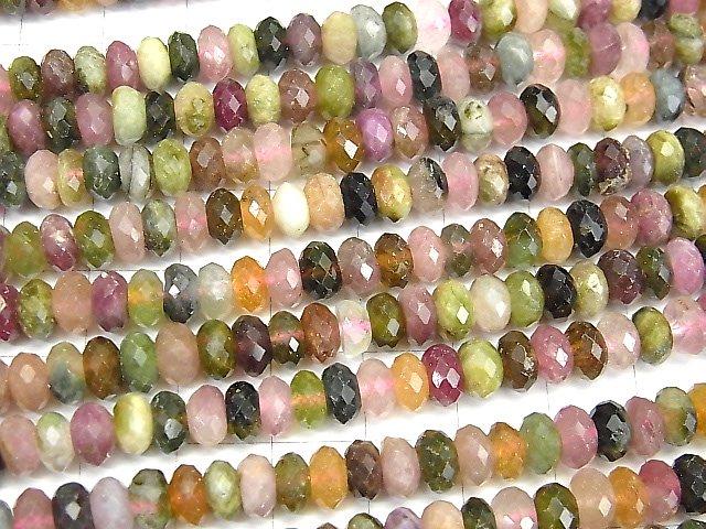 [Video] High Quality! Multicolor Tourmaline AA++ Faceted Button Roundel 6x6x3.5mm half or 1strand beads (aprx.15inch / 38cm)