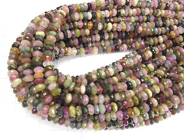 [Video] High Quality! Multicolor Tourmaline AA++ Faceted Button Roundel 6x6x3.5mm half or 1strand beads (aprx.15inch / 38cm)