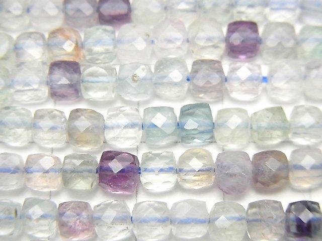 [Video] High Quality! Multicolor Fluorite AA+ Cube Shape 4x4x4mm half or 1strand beads (aprx.15inch / 37cm)