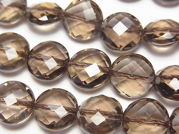 [Video]High Quality! Smoky Quartz AAA Faceted Coin 10x10x6mm 1/4 or 1strand beads (aprx.15inch/38cm)