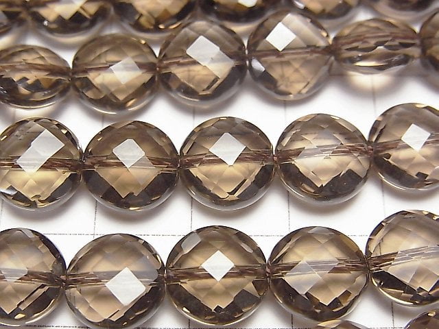 [Video]High Quality! Smoky Quartz AAA Faceted Coin 10x10x6mm 1/4 or 1strand beads (aprx.15inch/38cm)