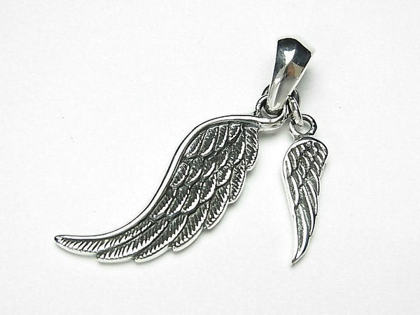 Silver925 Double Feather Pendant [Oxidized Silver] 1pc
