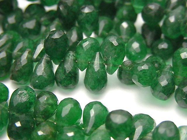 [Video]India Green Aventurine AAA Drop Faceted Briolette half or 1strand beads (aprx.9inch/23cm)