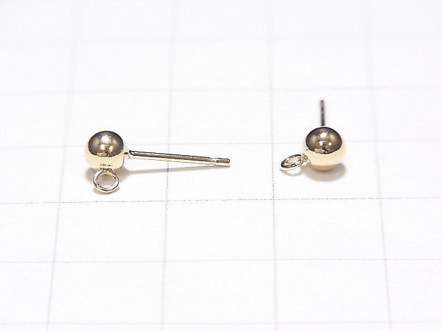 14KGF With Ring (Does not open/close)Earstuds Earrings Round Ball 4mm 1pair