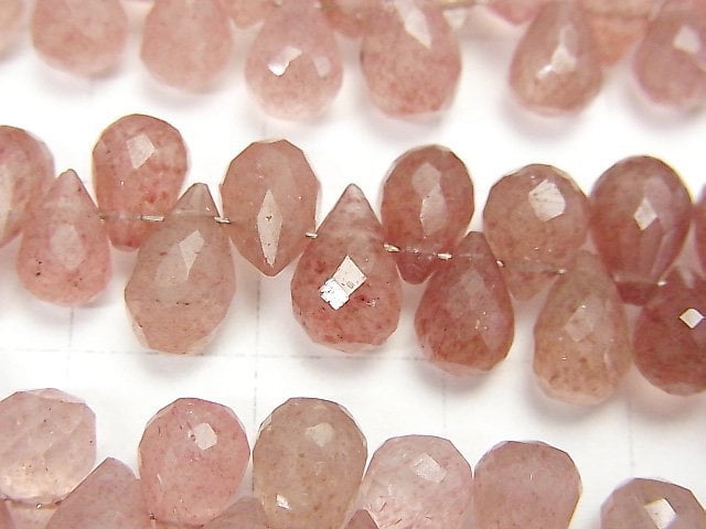 [Video] Pink Epidote AAA- Drop Faceted Briolette half or 1strand beads (aprx.6inch / 16cm)