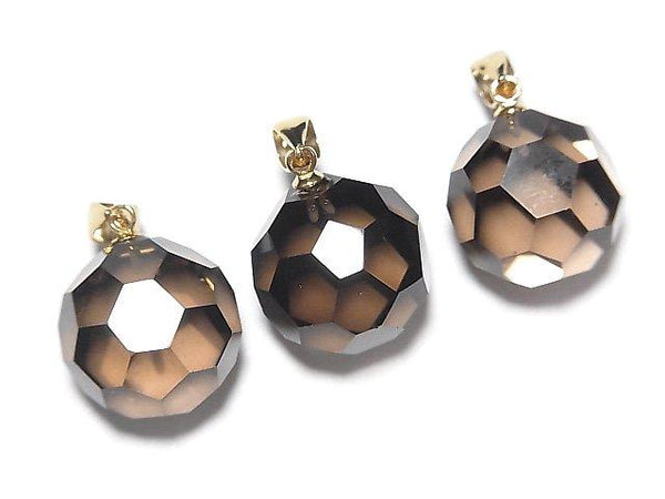 [Video] Smoky Quartz AAA "Buckyball" Faceted Round 16mm Pendant 14KGP 1pc