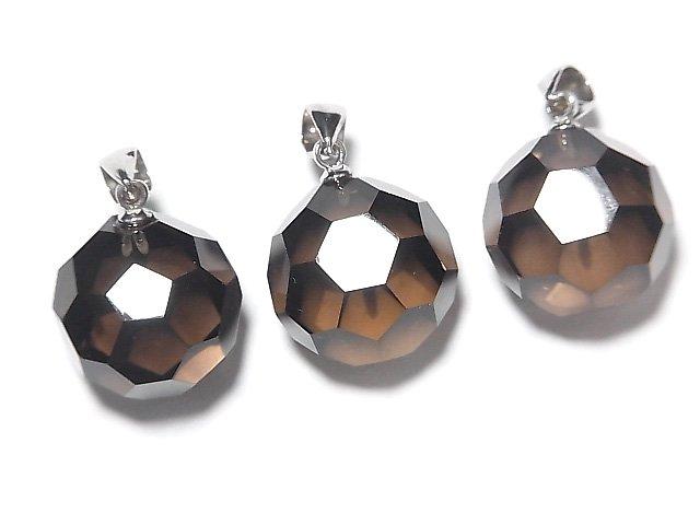 [Video] Smoky Quartz AAA "Buckyball" Faceted Round 16mm Pendant Silver925 1pc