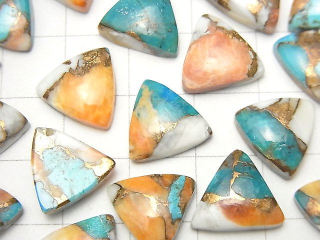 [Video] Oyster Copper Turquoise Triangle Cabochon 12x12mm 3pcs