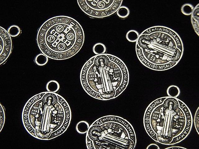 Metal Parts Charm 15x12x1mm St. Benedict Miraculous Medal Motif Oxidized Silver 5pcs