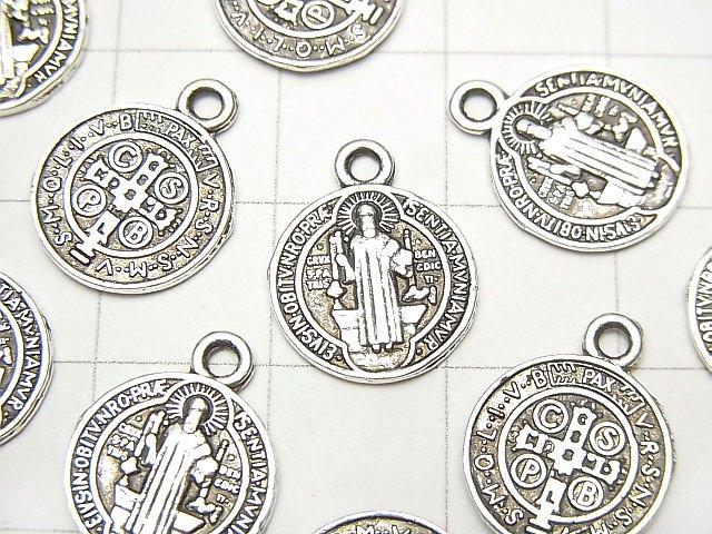 Metal Parts Charm 15x12x1mm St. Benedict Miraculous Medal Motif Oxidized Silver 5pcs