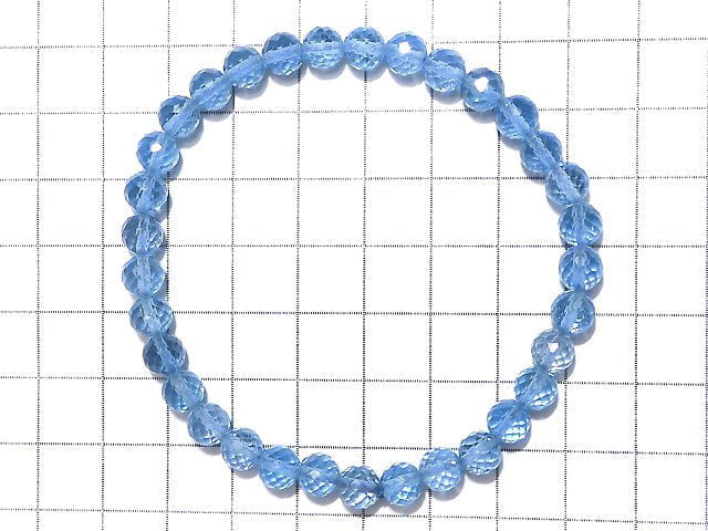 [Video] [One of a kind] High Quality Swiss Blue Topaz AAA Faceted Round 5.5mm Bracelet NO.16