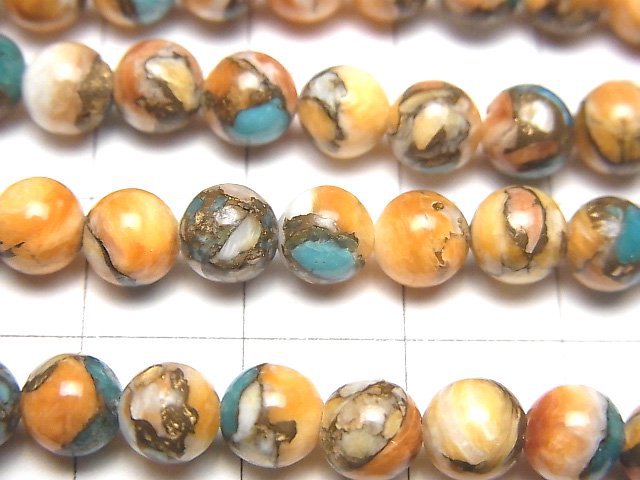 [Video]Oyster Copper Turquoise AAA Round 6mm half or 1strand beads (aprx.7inch/18cm)