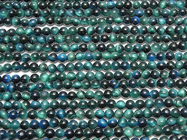 [Video]Blue green color Tiger's Eye AA++ Round 4mm 1strand beads (aprx.15inch/36cm)