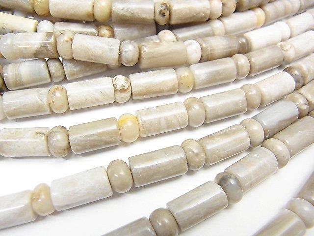 [Video] Silver Leaf Jasper Roundel & Tube 1strand beads (aprx.15inch / 38cm)