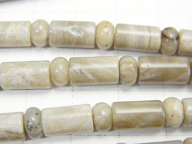 [Video] Silver Leaf Jasper Roundel & Tube 1strand beads (aprx.15inch / 38cm)