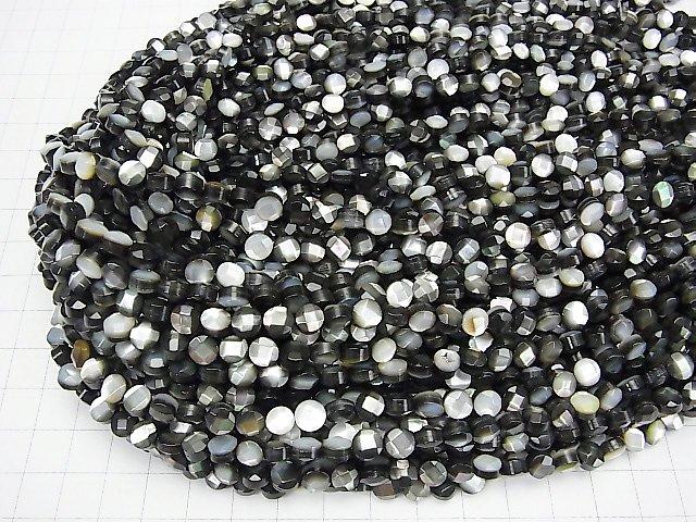 [Video] Black Shell (Black-lip Oyster) AAA Faceted Coin 6x6x4mm half or 1strand beads (aprx.15inch / 38cm)