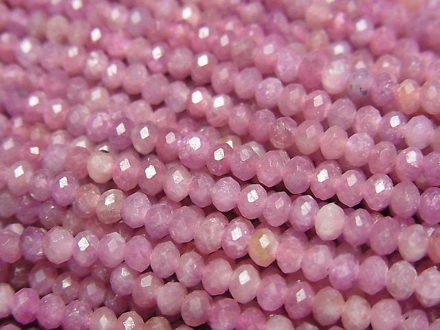 [Video] High Quality! Pink Sapphire AA+ Faceted Button Roundel 3x3x2mm half or 1strand beads (aprx.15inch/37cm)