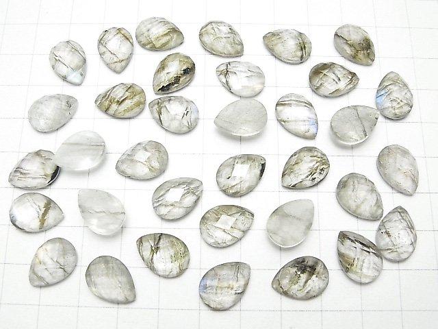 [Video] Labradorite x Crystal AAA Pear shape Faceted Cabochon 14x10mm 2pcs