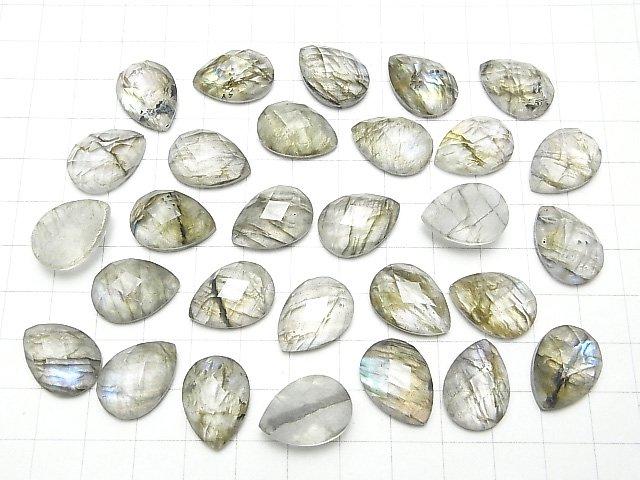 [Video] Labradorite x Crystal AAA Pear shape Faceted Cabochon 18x13mm 1pc