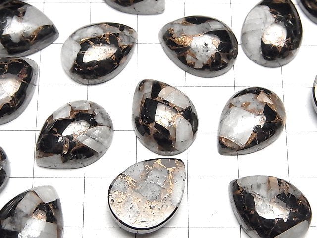 [Video]Copper Calcite Obsidian AAA Pear shape Cabochon 18x13mm 2pcs
