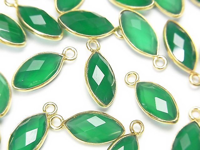 [Video]High Quality Green Onyx AAA Bezel Setting Faceted Marquise 13x7mm 18KGP 3pcs