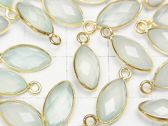 [Video] High Quality Sea Blue Chalcedony AAA Bezel Setting Faceted Marquise 13x7mm 18KGP 3pcs