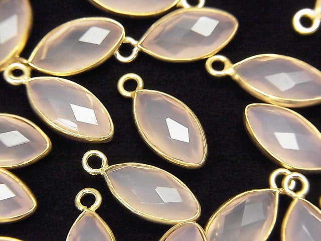 [Video]High Quality Pink Chalcedony AAA Bezel Setting Faceted Marquise 13x7mm 18KGP 3pcs
