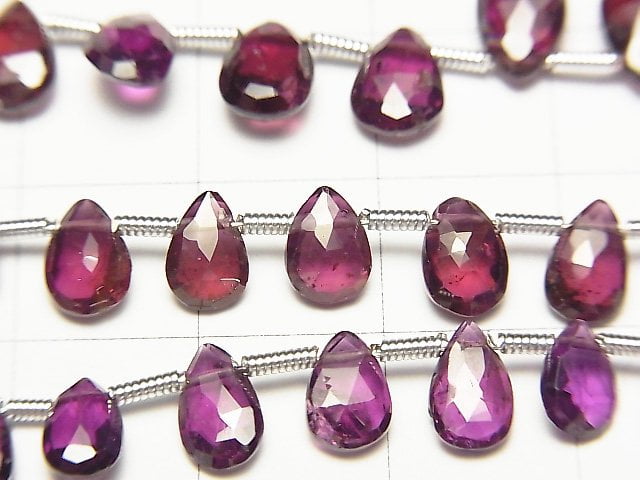 [Video]High Quality Rhodolite Garnet AAA- Pear shape Faceted Briolette half or 1strand beads (aprx.7inch/18cm)