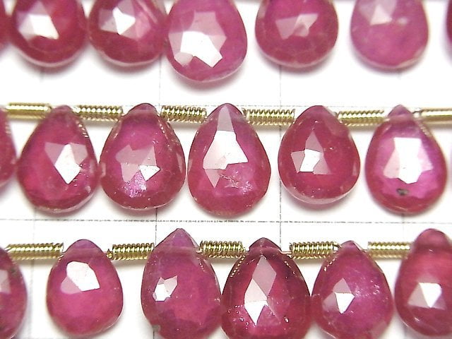 [Video]High Quality Ruby AAA- Pear shape Faceted Briolette half or 1strand beads (aprx.7inch/18cm)