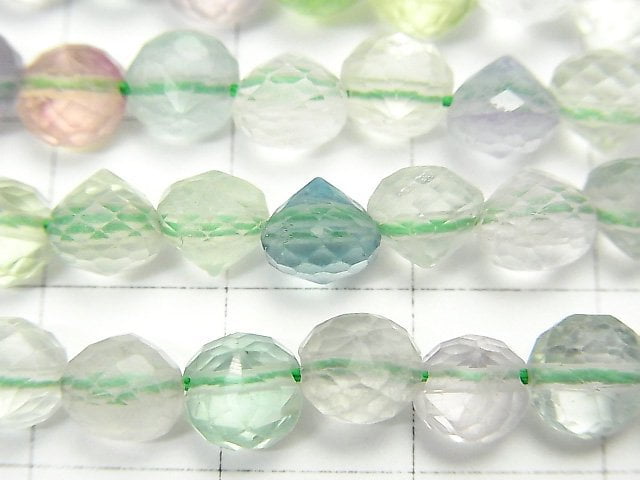 [Video] High Quality! Multi color Fluorite AA++ Onion Faceted Briolette 6x6x6mm half or 1strand beads (aprx.15inch/36cm)