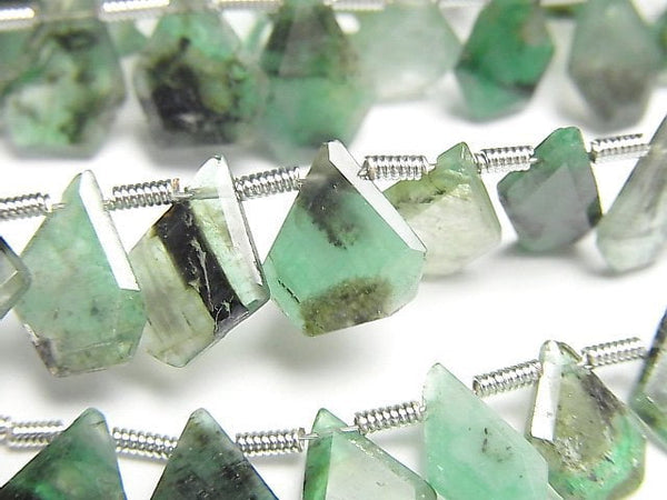 [Video] Brazil Emerald AA Rough Slice Faceted 1strand beads (aprx.7inch/18cm)
