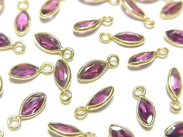 [Video]High Quality Rhodolite Garnet AAA Bezel Setting Marquise Faceted 6x3mm 18KGP 4pcs