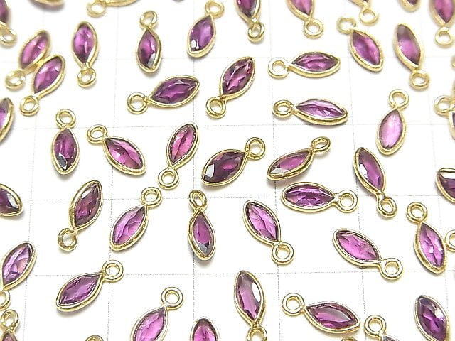 [Video]High Quality Rhodolite Garnet AAA Bezel Setting Marquise Faceted 6x3mm 18KGP 4pcs