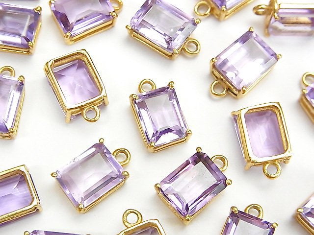 [Video]Brazil High Quality Amethyst AAA Bezel Setting Rectangle Faceted 9x7mm 18KGP 1pc