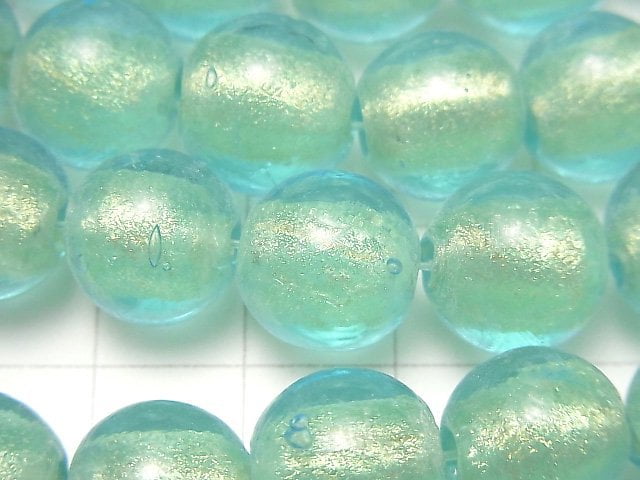 [Video] Lampwork Beads Round 12mm [Gold powder x Blue] 1strand beads (aprx.8inch / 20cm)