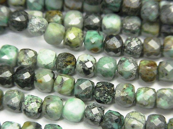 [Video] High Quality! African Turquoise Cube Shape 4x4x4mm 1strand beads (aprx.15inch / 38cm)