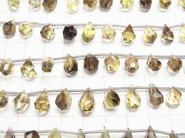 [Video] High Quality Lemon x Smoky Quartz AAA Rough Drop Faceted Briolette half or 1strand beads (aprx.7inch / 18cm)