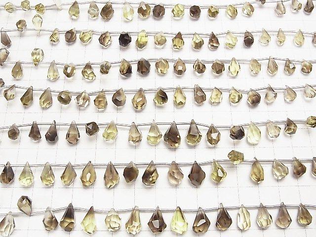 [Video] High Quality Lemon x Smoky Quartz AAA Rough Drop Faceted Briolette half or 1strand beads (aprx.7inch / 18cm)