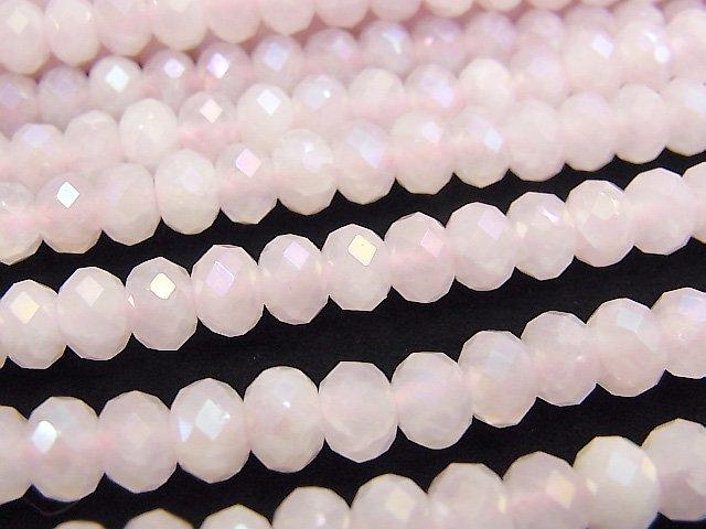 [Video] High Quality! Flash, Rose Quartz Faceted Button Roundel 6x6x4mm half or 1strand beads (aprx.14inch / 35cm)